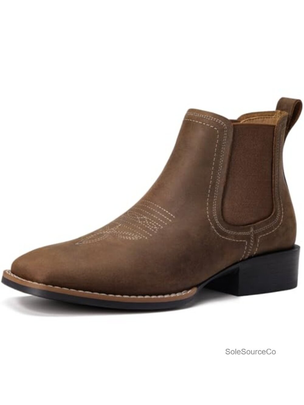 Genuine Leather Square Toe Cowboy Boots Men Ankle Western Chelsea